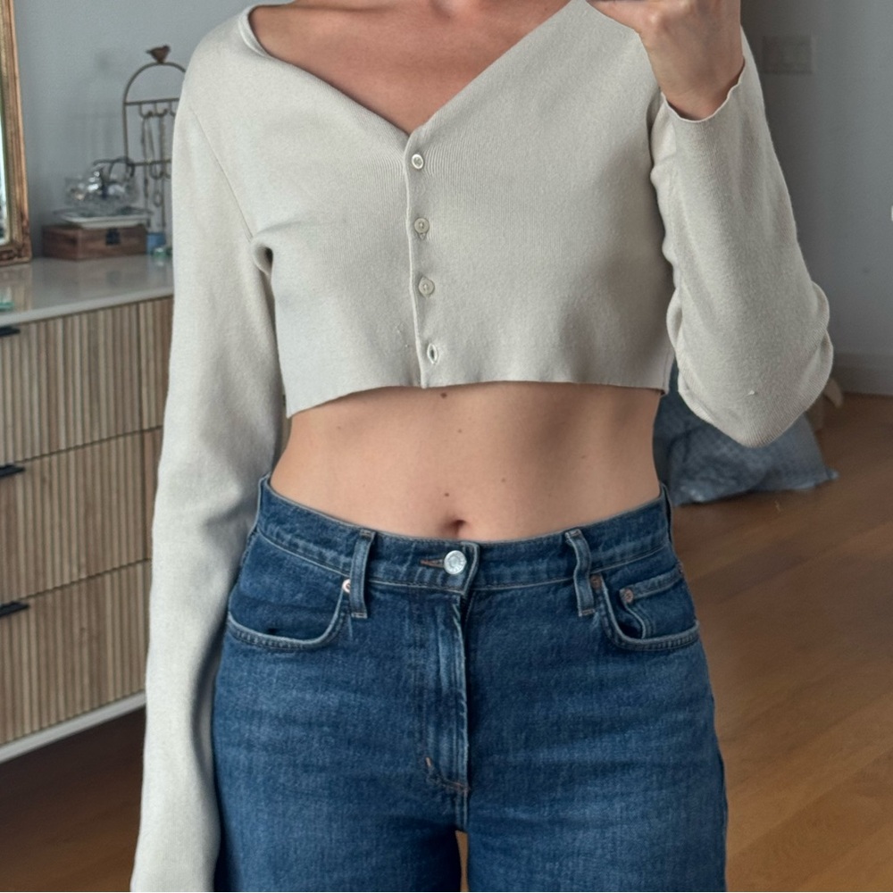 Sunday Best Cream Ribbed Top - Cropped Cardigan